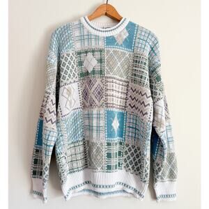 Vintage Patchwork Sweater Grandpa Retro Grunge Men Medium Italy Crewneck Cottage